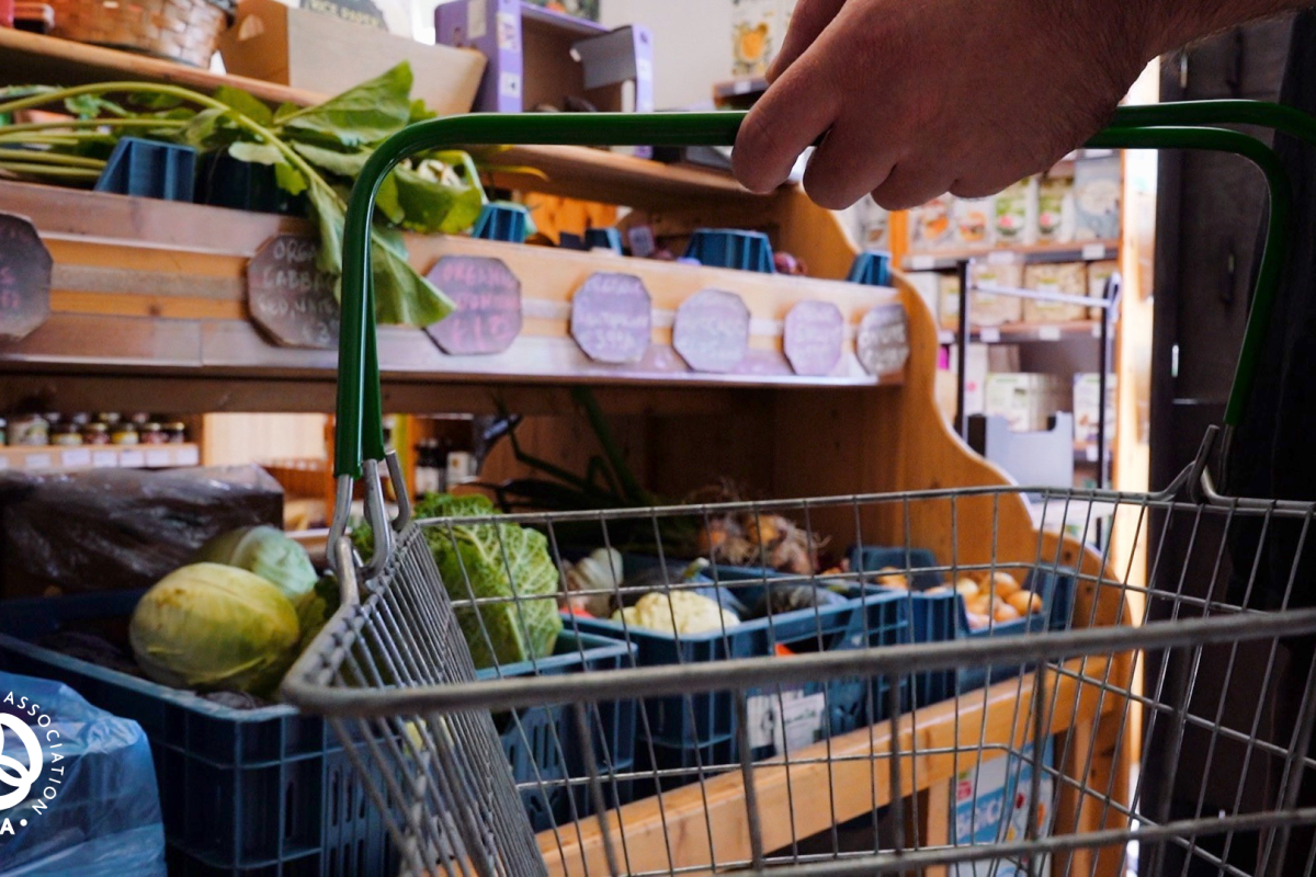 shelf in shop with trolley