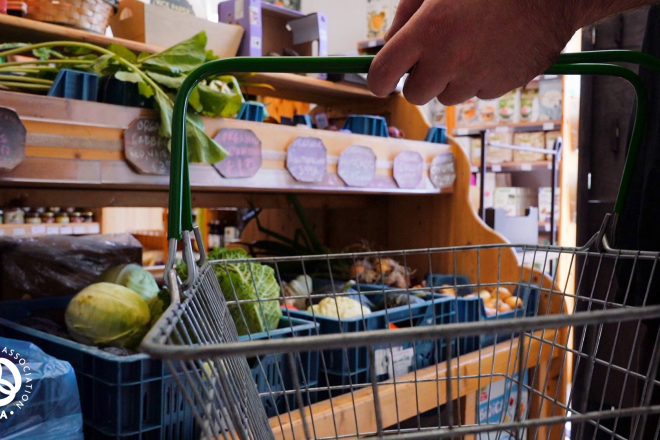 shelf in shop with trolley